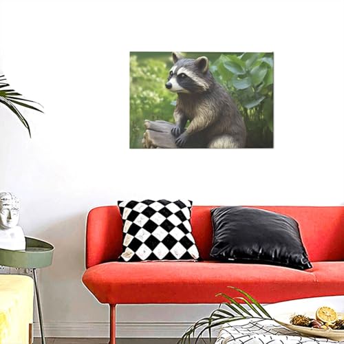 Toile murale moderne raton laveur 30x45 cm pour salon et chambre