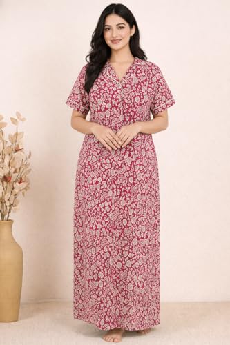 Image of Bahumaan Pure Cotton Nighty for Woman | Floral Gown for Women Nightwear with Pocket | Cotton Nighty for Women Stylish | Maxi for Women Cotton
