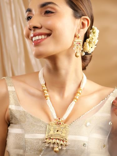 Image of Rubans Long Necklace Set Gold Plated Traditional Stylish Multicolour Jewellery Gift for Women & Girls