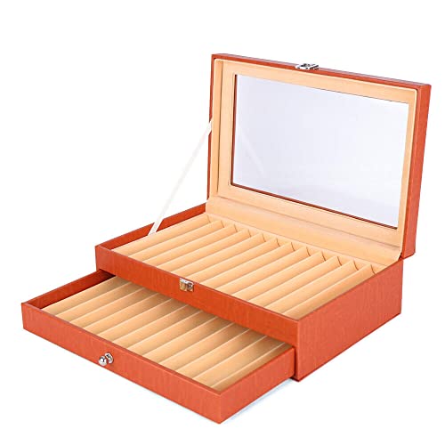 Fetcoi Caja de almacenamiento para pluma estilográfica 24, ranuras, organizador de 24 ranuras, organizador de almacenamiento de 2 capas, naranja, Caja de visualización de lápiz Cover