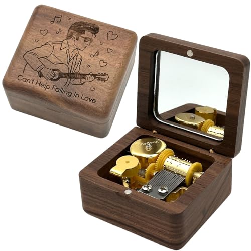 Walnut Wood Wind Up Music Box-Elvis Presley Cant Help Falling in Love