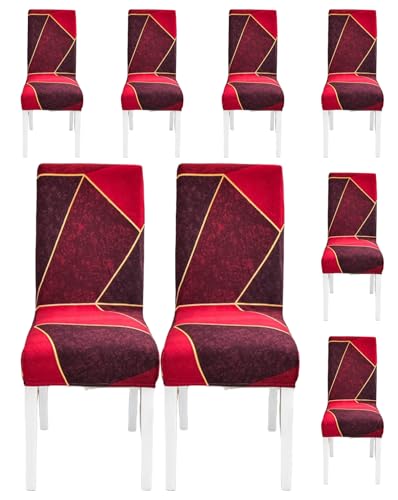 Image of Styleys Chair Covers for Dining Room, Stretch Dining Chair Cover, Washable Spandex Kitchen Chair Slipcovers (Set of 8, Red Faded Black Abstract, SD3222)