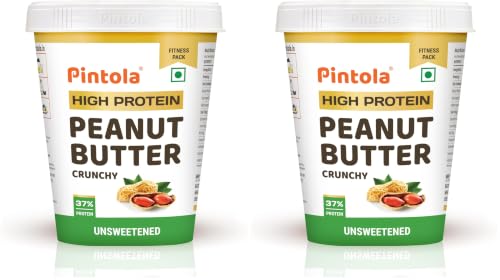 Image of Pintola High Protein All Natural Peanut Butter | Unsweetened | 37g Protein | Imported Whey Protein and Roasted Peanuts (Crunchy, 1kg) (Pack of 2)