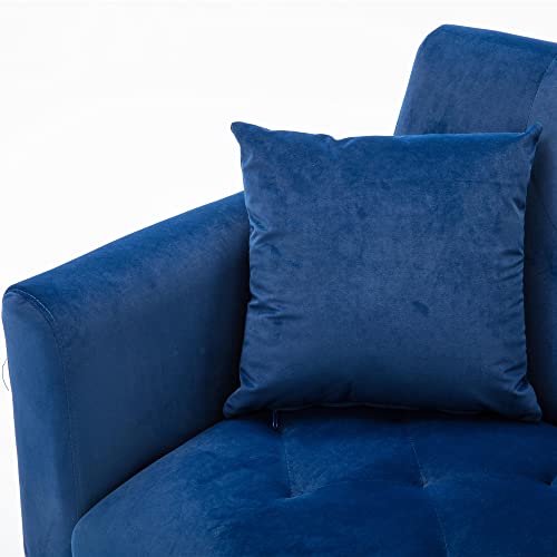 Homsof Navy Loveseat Sleeper Bed, Small Couch For Bedroom, 2 Seater Mid Century Modern Velvet Sofa With Metal Legs, Two Size #TOP5