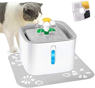 Pet Water Fountain with LED Water Level Window, 84oz/2.5L Automatic Pet Fountain, Ultra Silent Healthy and Hygienic, 3 Modes Drinking Fountain, with 1 Carbon Filter and 1 Large Silicone Mat, Grey