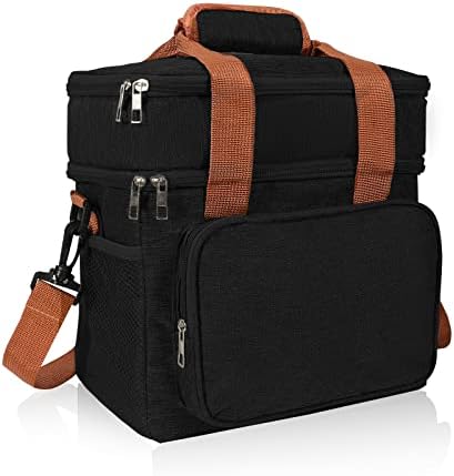 Men's Tactical Lunch Box, Large Insulated Waterproof Reusable Lunch Box, Double Compartment Lunch Tote Bag, Adult Work Office Picnic Camping Travel Cooler Tote，17L (black)