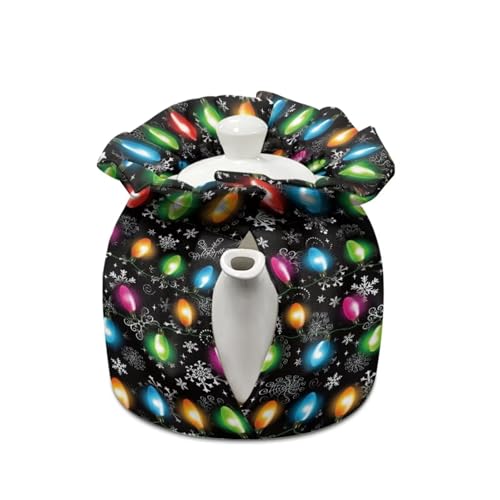 Image of Christmas Colorful Lights Insulated Kettle Cover for Kitchen Tea Cozies to Keep Tea Warm, Teapot Cozy Breakfast Warmer for Home Indoor Table Decorations