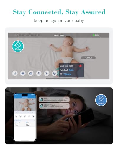 Babytone Baby Monitor- Smart Sleep Sock & HD Camera, Track Heart Rate & Average Oxygen Level, Cry/Motion Detect, Two-Way Audio and 1080P Night Vision 2.4G Baby Monitor with APP - Image 4