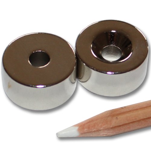I 50 Stück Neodym Ringmagnete Ø 20 x Ø 5,5 x 10 mm Nord mit Bohrung und Senkung Starke Scheibenmagnete mit Bohrung Supermagnete Haftkraft 14,5kg Ringmagnete zum Verschrauben