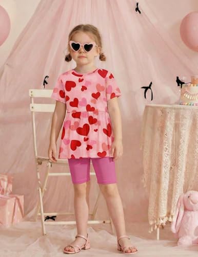Image of Arshiner Girls Summer Outfits Short Sleeve Ruffle Hem Top and Biker Shorts Set Girl Clothes 4-15 Years