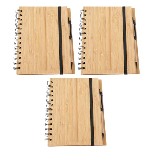 Cahier à spirale bloc-notes ligné avec couverture rigide bambou et stylo inclus