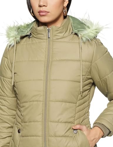 Image of Qube By Fort Collins Women's Medium-Length Bomber Jacket with Detachable Hood Stylish Winterwear for All-Day Comfort |Material: Nylon