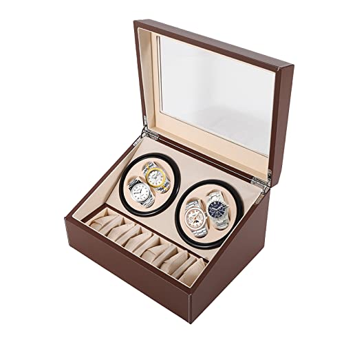 NOPTEG Automatic Watch Winder 4+6 Rotation Leather Storage Case Display Case Box Holder Organizer W/Pillow (Brown)