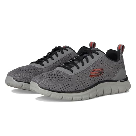 Skechers Tenis Track-leshur para Hombre, Gris/Naranja, 45 EU