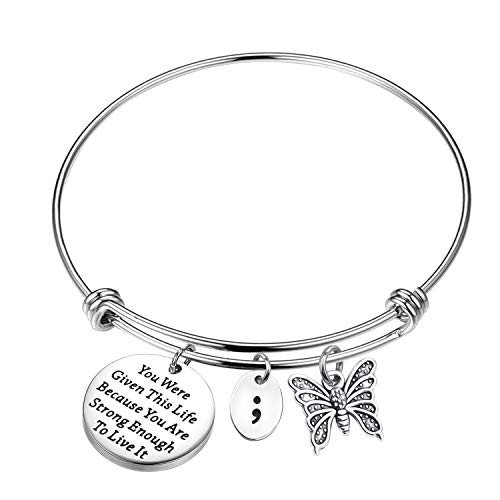 Lywjyb Birdgot Semicolon Gift Mental Health Suicide Depression Awareness Punctuation Gift Recovery Gift nspirational Jewelry Depression Encouraging Gift (Given This...
