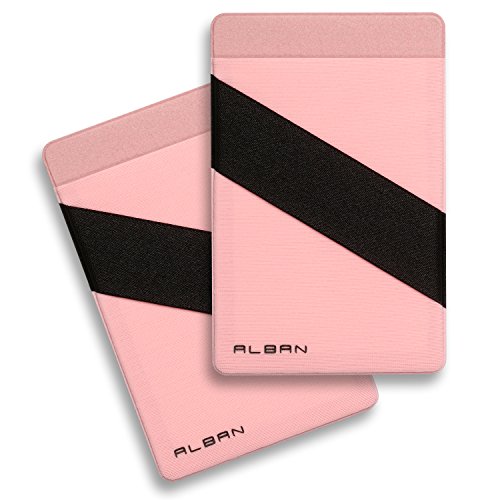 Alban Credit Card Holder Stick on Cell Phone Wallet RFID Blocking with Finger Strap 2 Pack (Pink)