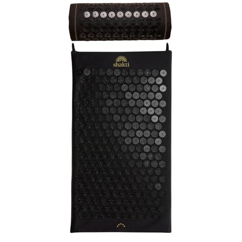 ShaktiMat [La original] Esterilla y Almohada de acupresión - Algodón orgánico - Fabricación ética - Relajación y masaje en la espalda, la cervical, los piernas, los pies - Negro