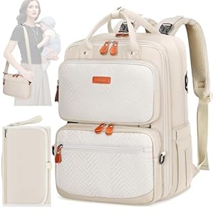 RAINSMORE Mochila Bebe Grande Mochila Carro Bebe Mochila Cambiador Bebe Multifuncional Pañaleras para Bebes con Cambiador Portátil Correas para el Cochecito Bolsa Cruzada Desmontable Beige