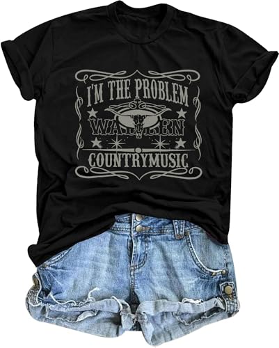 I'm The Problem T-Shirt Retro Steer Skull Western Shirts Country Music Tees Cowgirl Graphic Cowboy Tops