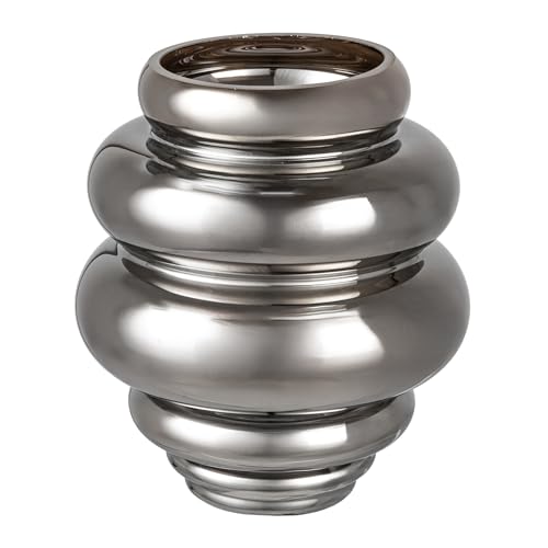 Vase en verre nervuré à effet miroir chromé et reflets ambrés