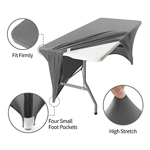 Image of Peomeise 6FT Spandex Table Cover Rectangular Stretch Spandex Tablecloth (Gray,6FT)
