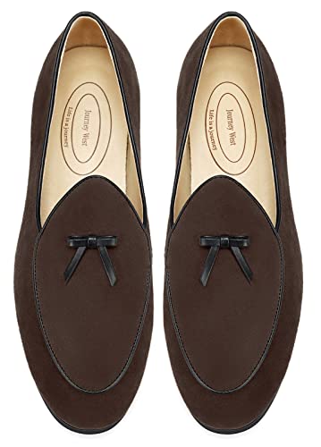 Image of Journey West Men's Suede Leather Belgian Loafers for Men Slip-on Casual Penny Casual Loafers