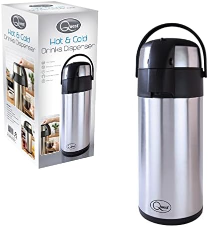 Quest 35740 5 Litre Stainless Steel Hot & Cold Drinks Dispenser / Energy Saving Double Walled Insulated Flask / Secure Carry Handle / 360 Degree Swivel Base / Great For Tea, Coffee, Juice & More