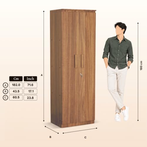Image of COUCH CULTURE Mono Engineering Wood 2 Door Wardrobe | Almirah for Clothes Wooden | Wardrobe Organizer for Clothes | Multipurpose Almirah for Storage Bedroom | 1 Year Warranty - Leon Teak Finish