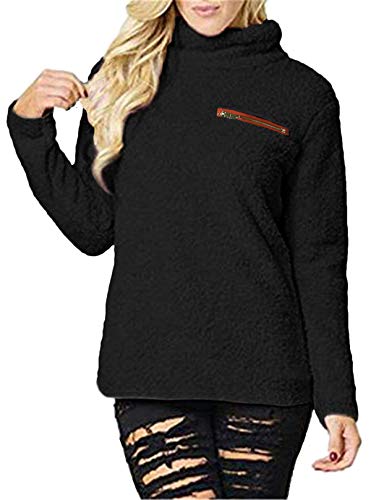 Onlypuff Fuzzy Fleece Warm Tops For Women Black Sweaters Pullover Sherpa Jacket M thumb #1