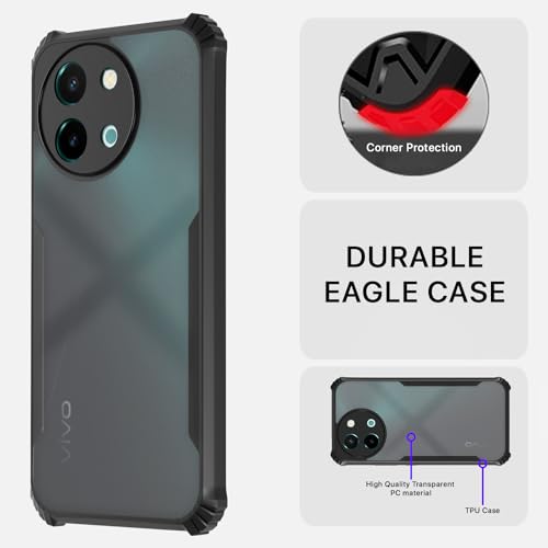 Image of Pikkme Vivo Y38 5G Back Cover | Crystal Clear Transparent Back | Ultra Hyrbid | Full Camera Protection | Raised Edge | Bumper Back Case (Black)