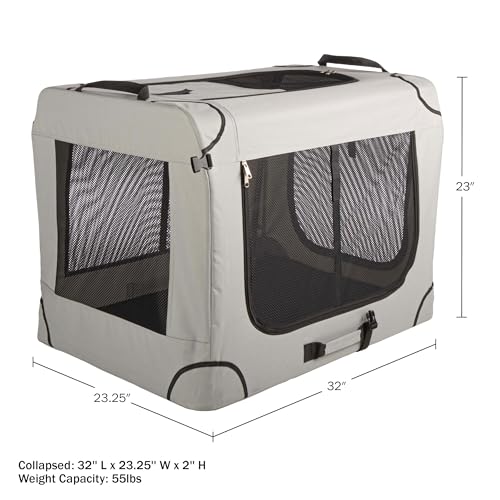 Soft Dog Crate - 32x23.25x23 Collapsible Dog Crate for Medium Pets - Portable Travel Pet Crate with 3 Doors, Mesh Windows, and Removable Divider - Travel Accessories by PETMAKER (Gray) - Thumbnail 7