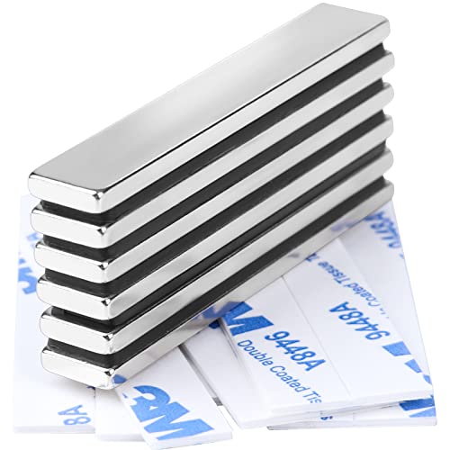 E BAVITE Strong Neodymium bar Magnetsï¼ŒPowerful Rare Earth Neodymium Magnets with Double-Sided Adhesive Perfect for Fridge, Garage, Kitchen, Craft, Office etc - 60 x 10 x 3 mm, Pack of 6