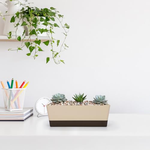 Image of SUREAM 3 Pack Indoor Window Box Planter, 12x3.8 Inch Rectangle Herb Planter with Tray, Modern Small Succulent Cactus Flower Plastic Plant Pot for Window Sill, Garden Balcony, Office Shelf Decoration