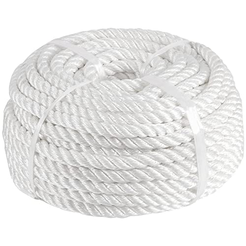 KOHAND 1/2 Inch 100 Ft White Polyester Rope, 3 Strand Braided Polyester Rope, Strong Pulling Rope for Marine, Commercial, DIY Crafts