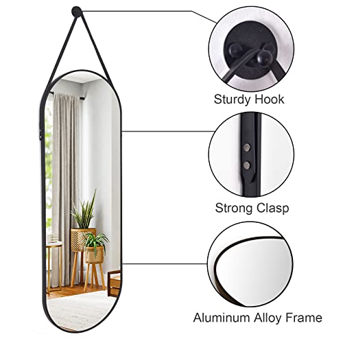Harritpure ALPD-GXPD-1648 16 Inchx48 Inch Oval Hanging Mirror With Leather Strap Full Length Mirror Aluminum Frame Wall-Mounted Hanging Mirrors thumb #3