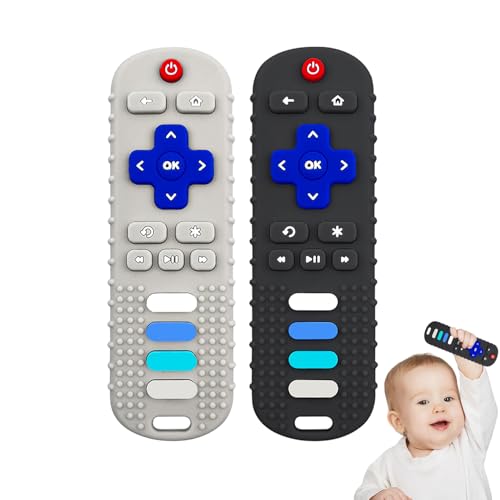 YAPROM 2Pcs Silicone Teething Toys for Babies - TV Remote Shaped Teether, BPA-Free Infant Toddler Teething Toy, Refrigerator Safe, Suitable for Boys &amp; Girls
