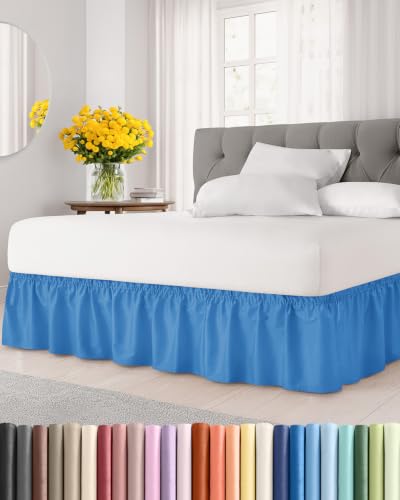 CGK Wrap Around Dust Ruffle Bed Skirt - Full Size, 14" Inch, Royal Blue