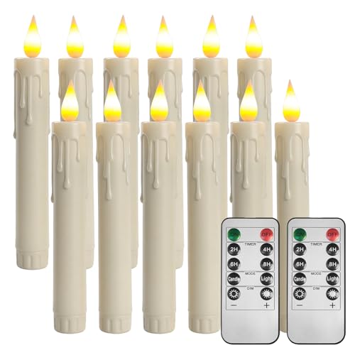 Image of 6.7 Inch Flameless Taper Candles with 2 Remotes LED Candlesticks Battery Operated Realistic Flickering Flame, for Wedding Centerpieces, Christmas, Home Decor 12 Pack