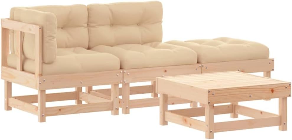 vidaXL Patio Furniture Set 4 Piece, Patio Conversation Set with Cushions, Outdoor Lounge Set Sunlounger for Balcony Deck Garden, Solid Wood
