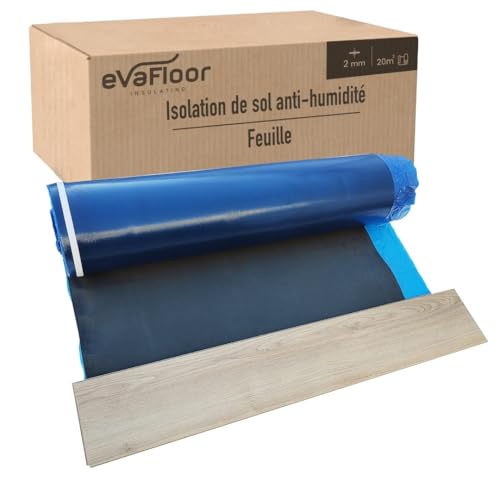 EVAFLOOR Sous Couche Parquet 1x20 Mètres | Sous-couche Isolante | Fabriqué avec Base EVA 2mm + Film Antihumidité | Inclut Adhésif