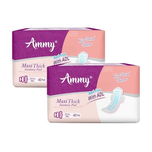 Image of Ammy Super Absorbent Maxi Thick Sanitary Pads - 80 Pcs XXL for Heavy Flow (Pack of 2) | Cottony Soft, Rash Free, Leak Lock with 6-Layer Shield & Active Flow Layer