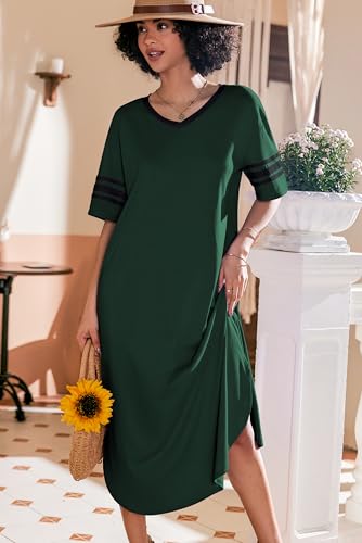 Image of Ekouaer Long Nightgown, Womens V Neck Loungewear Oversized Sleepwear Loose Sleep Dress S-4XL