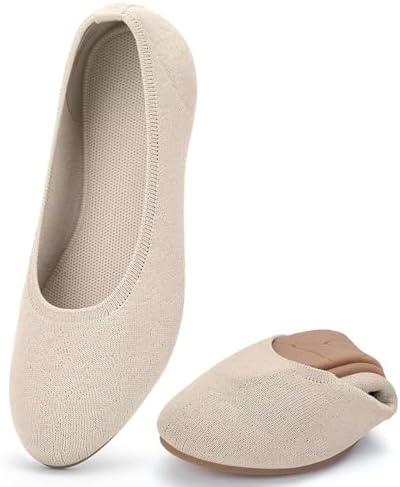 Puxowe Damen Ballerina Runde Zehe Stricken Flache Schuhe Komfort Weich Slip On Ballerina Walking Flats Schuhe für Frauen Niedriger Keil Lässig