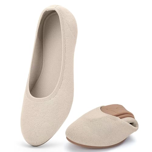 Image of Puxowe Women's Ballet Flats Breathable Knit Slip On Comfortable Round Toe Walking Shoes with Arch Support Insole for Work