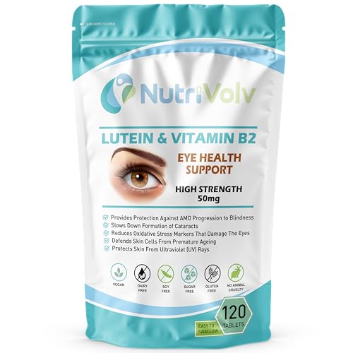 Pure Eye Support Tablets with Lutein and Vitamin B2 — 50mg Easy to Swallow Pills for Better Vision and Eyecare — Pack of 120 Vegan Eye Supplements for Men and Women