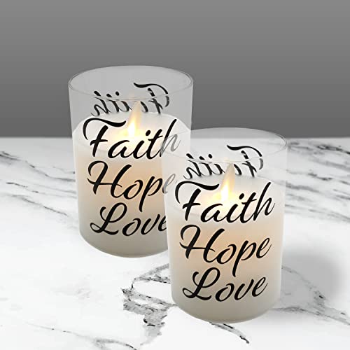 Image of LumaBase Battery Operated LED Glass Candles with Flickering Flame, Faith Hope Love - Set of 2