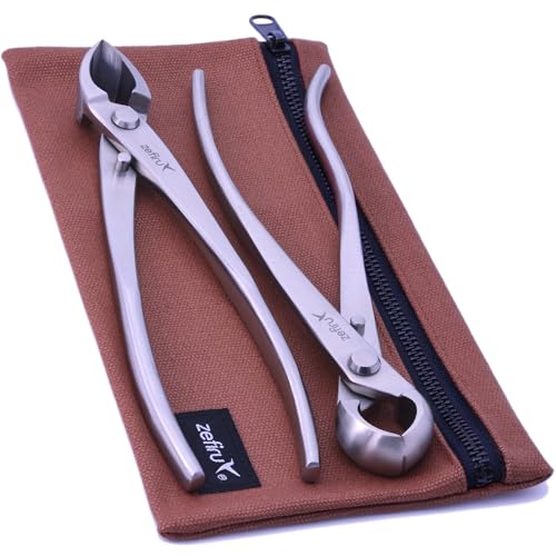 Werkzeugsets für Bonsai 210 mm aus Edelstahl - Knospenzange, Konkavzange mit geradem Schnitt und Etui aus gewachstem Leinentuch