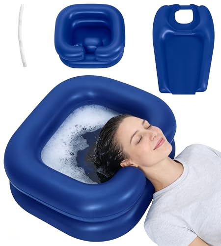 BIBIHAHA 2-in-1 Inflatable Shampoo Basin with Bib & Drain Hose - Portable Hair Washing Station for Bedridden Deep Blow Up Shampoo Bo