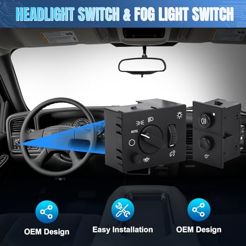 LCWRGS Headlight Dimmer Headlamp Control Switch & Fog Lamp Switch Fit for 03-07 Chevy Silverado Suburban Tahoe Avalanche, GMC Sierra Yukon, Headlamp Fog Lamp Dimmer Switch, 19381535 15143597 by LCWRGS - Image 7