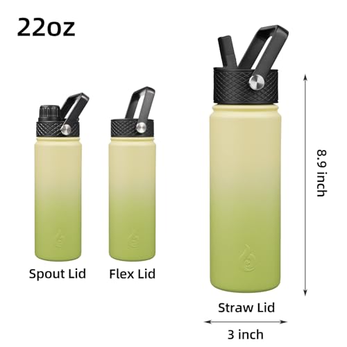 Image of BJPKPK Insulated Water Bottles with Straw Lid, 22oz Cold & Hot Thermo, Stainless Steel Metal Water Bottle with 3 Lids, Reusable Thermo, Cups, Mugs for Daily Use-Avocado